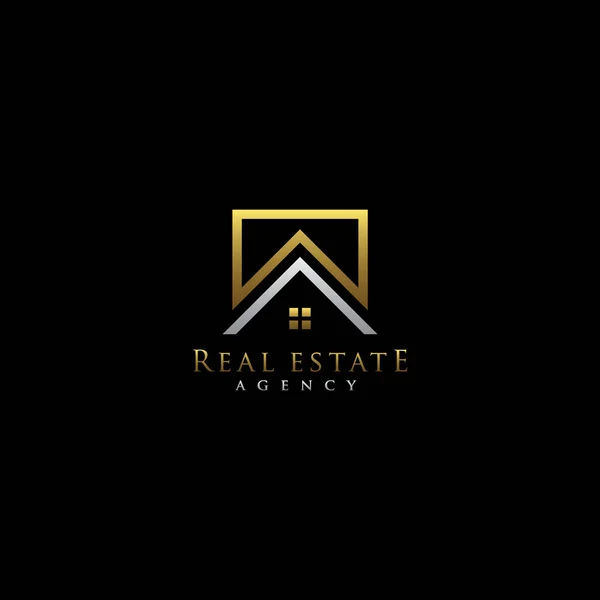 Simple Square Elegant Gold Building Logo Real Estate Logo Design — Stock Vector
