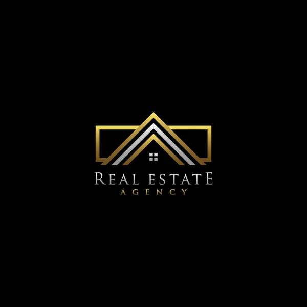 Κομψό Λογότυπο Χρυσό Κτίριο Real Estate Logo Design — Διανυσματικό Αρχείο