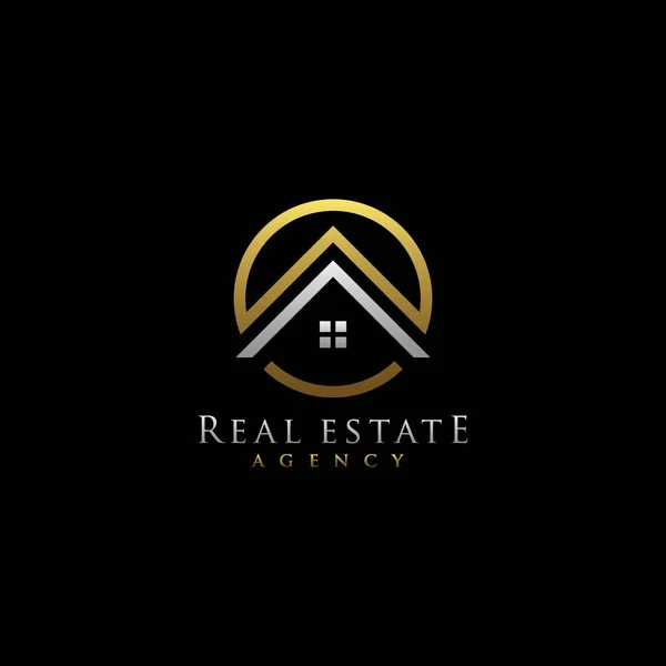 Círculo Simples Elegante Logotipo Edifício Ouro Design Logotipo Imobiliário — Vetor de Stock