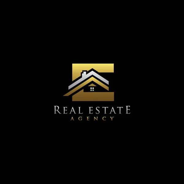 Επιστολή Κομψό Χρυσό Κτίριο Λογότυπο Real Estate Logo Design — Διανυσματικό Αρχείο