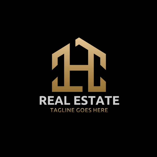 Einfache Buchstabe Elegantes Gold Gebäude Logo Immobilien Logo Design — Stockvektor