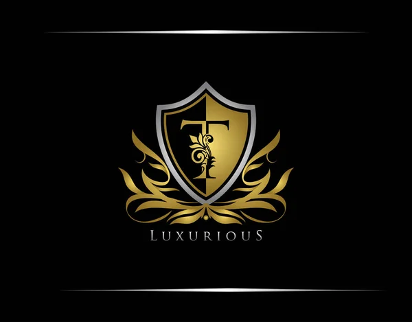 Logo Letra Del Escudo Oro Lujo — Archivo Imágenes Vectoriales