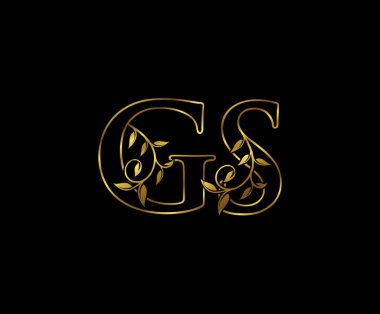 İlk harf GS logo lüks vektör işareti, altın rengi klasik simetrik eğriler tasarımı.