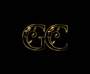 İlk harf GC logo lüks vektör işareti, altın rengi klasik simetrik eğriler dekor.