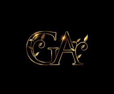 İlk harf GA logo lüks vektör işareti, altın rengi klasik simetrik eğriler dekor.