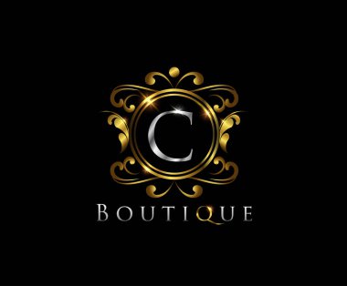 Loxury Gold C Mektup Logosu Restoran, Kraliyet, Butik, Cafe, Otel, Heraldic, Mücevher, Moda ve diğer vektör çizimleri için vektör şablonu
