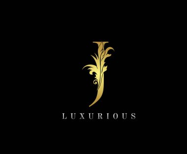 Altın Lüks Mektup J Logo Vektör Tasarımı Harfli Çiçek Yaprağı.