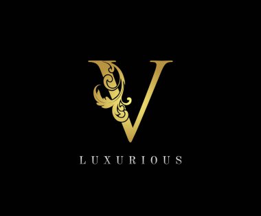 Altın V Lüks Logo Simgesi, Zarif Harf Logosu Tasarımı.