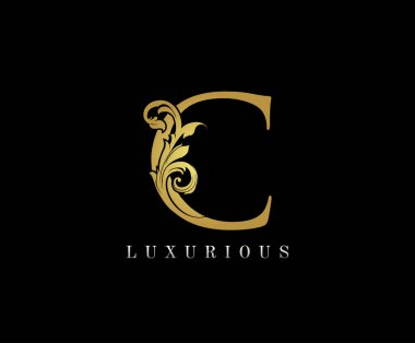 Altın C Lüks Logo Simgesi, Klas Çiçek C Harf Logosu Tasarımı.