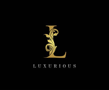 Altın L Lüks Logo Simgesi, Klas Çiçek L Harf Logosu Tasarımı.