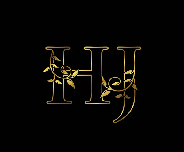 Elegante Ouro Letra Logotipo Floral Emblema Desenhado Vintage Para Design —  Vetores de Stock
