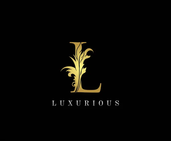 Golden Luxury Lettre Initiale Logo Icône Vector Design Concept Feuille — Image vectorielle