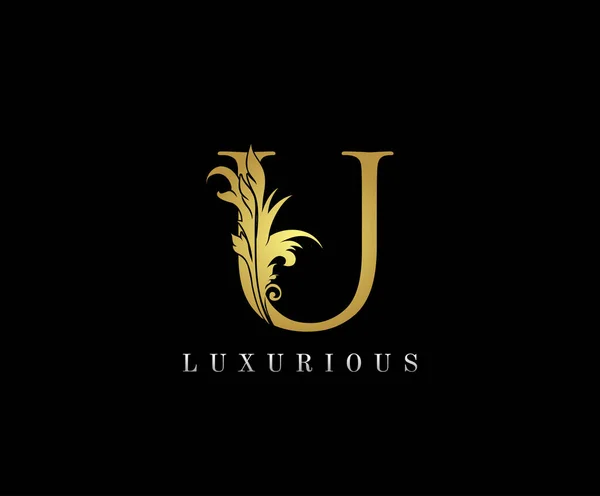 Golden Luxury Lettre Initiale Logo Icône Vector Design Concept Feuille — Image vectorielle