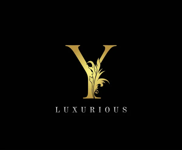 Carta Inicial Luxo Dourado Logo Icon Vector Design Concept Folha —  Vetores de Stock
