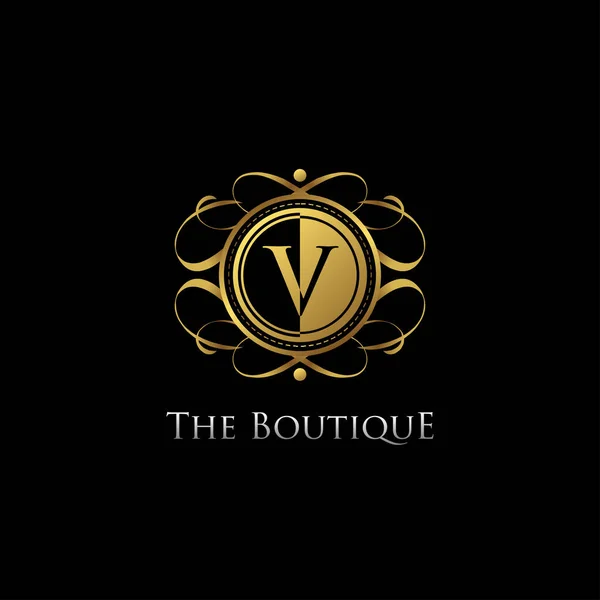 Circle Luxe Badge Logo Met Letter Symmetrische Wervelvorm Vector Ontwerp — Stockvector