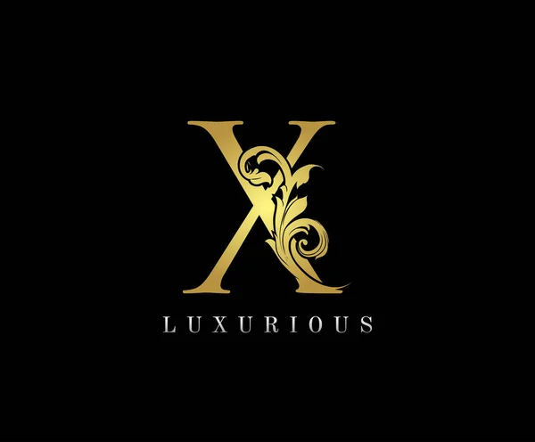 Gold Luxury Logo Ikon Klasszikus Virágos Levél Logó Tervezés — Stock Vector