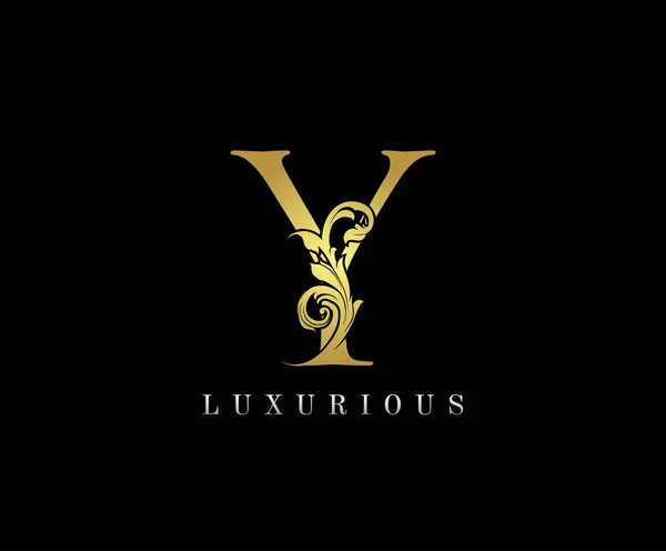 Gold Luxury Logo Icon Classy Floral Letter Logo Design — 스톡 벡터