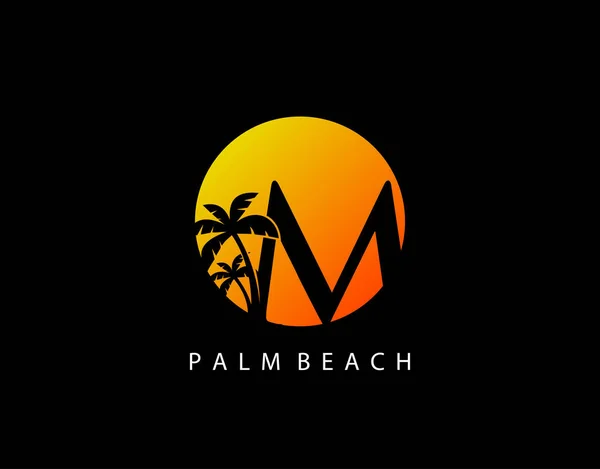 Circle Sunset Palm Beach Logo Literowe — Wektor stockowy