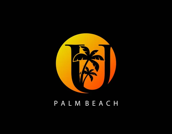 Sunset Palm Beach Letra Logotipo — Vetor de Stock