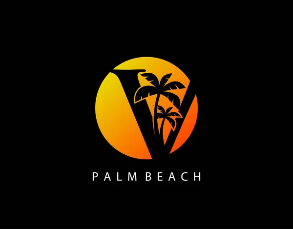 Circle Sunset Palm Beach Letter Logo - Stok Vektor