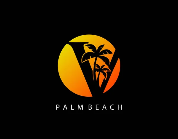 Circle Sunset Palm Beach Logo Literowe — Wektor stockowy