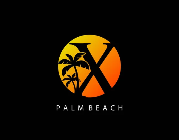 Sunset Palm Beach Letra Logotipo — Vetor de Stock