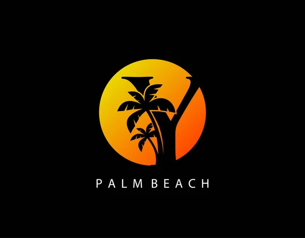 Sunset Palm Beach Letra Logotipo —  Vetores de Stock