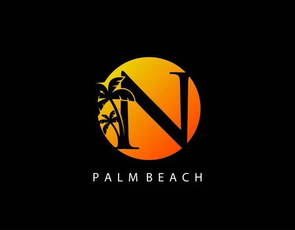 Sunset Palm Beach Letra Logotipo — Archivo Imágenes Vectoriales