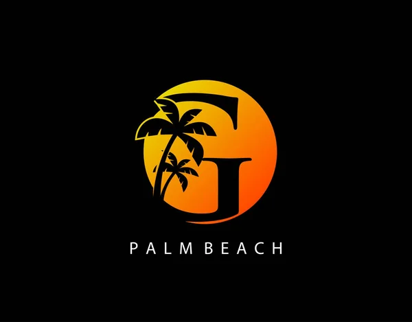 日落棕榈滩G字标 — 图库矢量图片