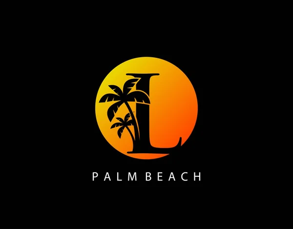 日落棕榈滩L字标 — 图库矢量图片