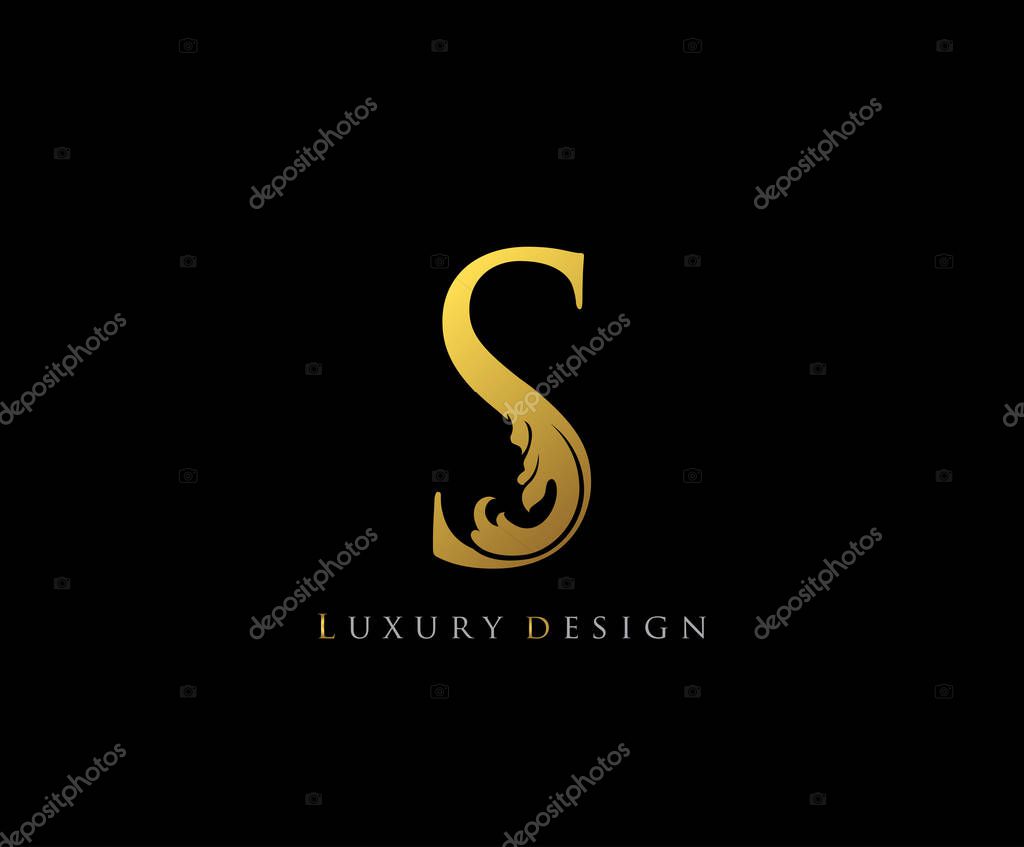Golden Letter S Logo Icon . Initial Letter S Design Vector Luxury Gold Color.Print monogram initials stamp sign symbol.