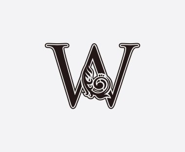 W Harfi Klasik Klasik Çiçek Logosu Simgesi, Baş harfleri W Girdap Tasarımı.