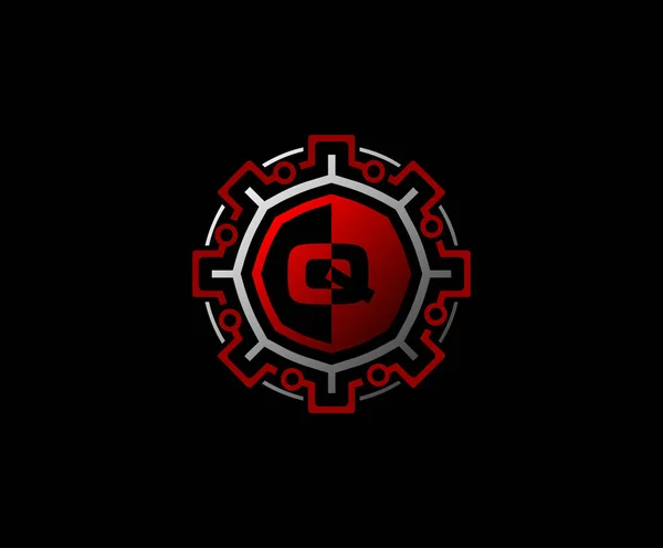 Letter Gear Connection Datové Logo Ikona Počáteční Červeným Ozubením Tvarem — Stockový vektor