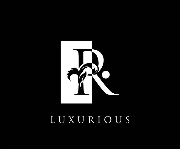 Luxury  Black R Vintage Letter Logo Design With Square Shape and Negative Space.