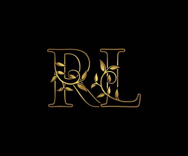 İlk harf R ve L, RL, Altın Logo Simgesi, şık altın harfli logo simgesi butik, restoran, düğün servisi, otel veya iş kimliği için uygun.. 