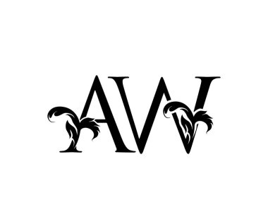 Klasik A, W ve AW Çiçek Harfleri Logo Simgesi 