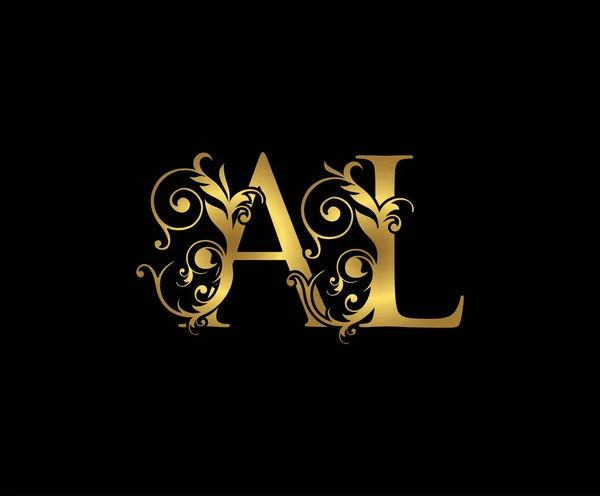 Vintage Gold Floral Logo Icon 겹쳐지는 모노그램 황금색검은 Classy Letter — 스톡 벡터