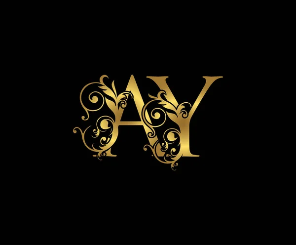华丽的字母A Y和Ay复古的金花标志图标 重叠的主题符号 典雅的奢华的金色黑色背景 简洁的信标图标 — 图库矢量图片
