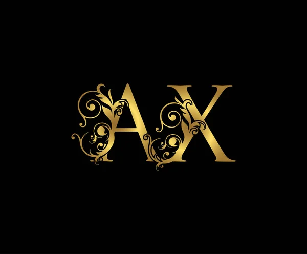 华丽的字母A X和Ax复古的金花标志图标 重叠的主题符号 典雅的奢华的金色黑色背景 简洁的信标图标 — 图库矢量图片