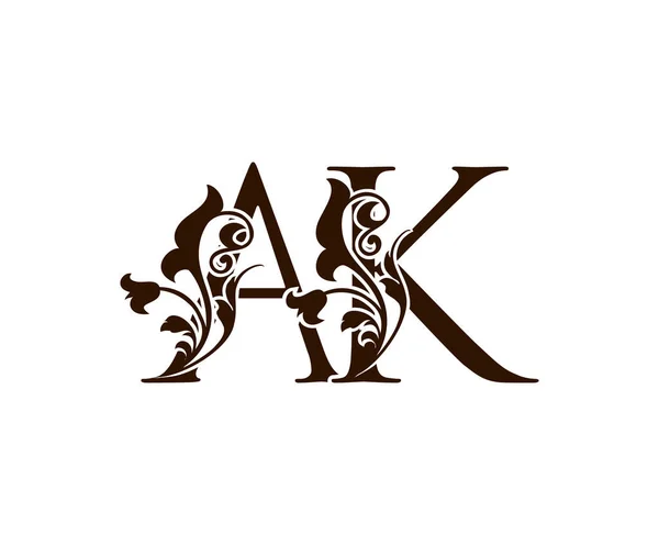 初始字母A和K Ak褐色复古装饰饰物徽章 重叠的主题符号 优雅的字母图标 — 图库矢量图片