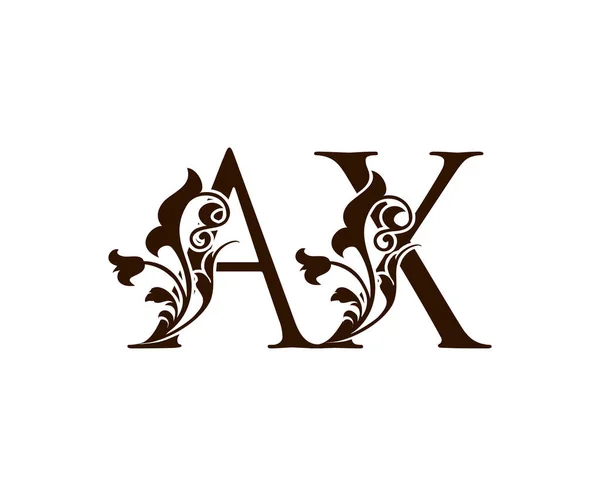Initial Letter Brown Vintage Decorative Ornament Emblem Badge Overlapping Monogram — Stock Vector