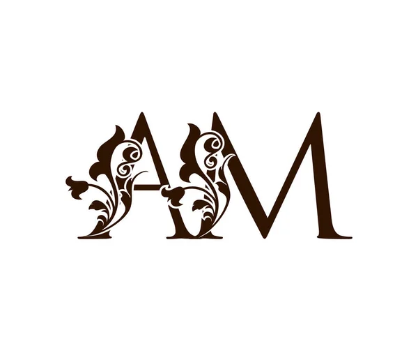 Initial Letter Brown Vintage Decorative Ornament Emblem Badge Overlapping Monogram — Stock Vector