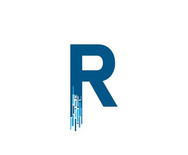 Harf R Dijital Ağ, Teknoloji ve Dijital soyut çizgi R ağ ağ vektör logosu.