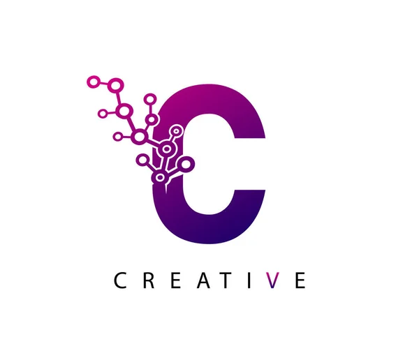 Techno Letter Logo Pink Purple Color Network Particles Dots Design — Stock Vector