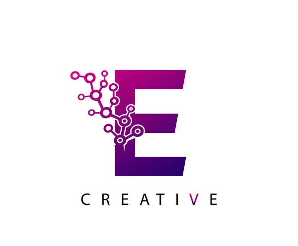 Techno Letter Logo Pink Purple Color Network Particles Dots Design — стоковий вектор