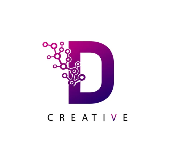 Logo Lettre Techno Avec Couleur Pourpre Rose Conception Points Particules — Image vectorielle