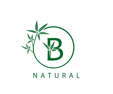 Yeşil Yaprak B Harfi Logosu. Çember Yeşil Bambu ile İlk B