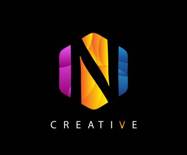 Baş harfi N Modern Altıgen Logosu
