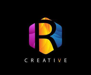 Baş harfi R Modern Altıgen Logosu