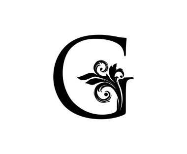 Klasik G harfi logosu. Siyah Renkli ve Çiçekli G Harfi Tasarım Vektörü.